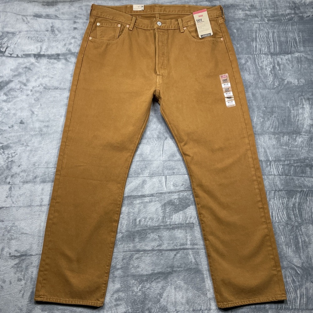 Levis 501 Jeans New Mens Original Button Fly Mustard Brown Stretch 38 X 30 NWT